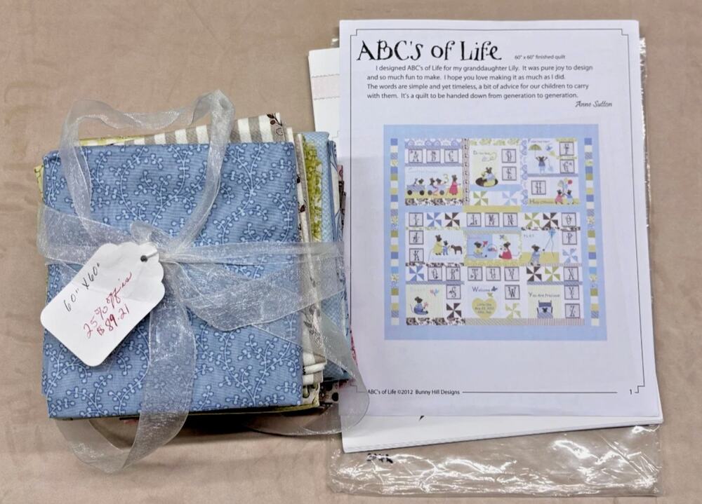 Monogram Letter Quilt Kit ABCs of Life Moda Cotton Top Binding Pattern 60x60